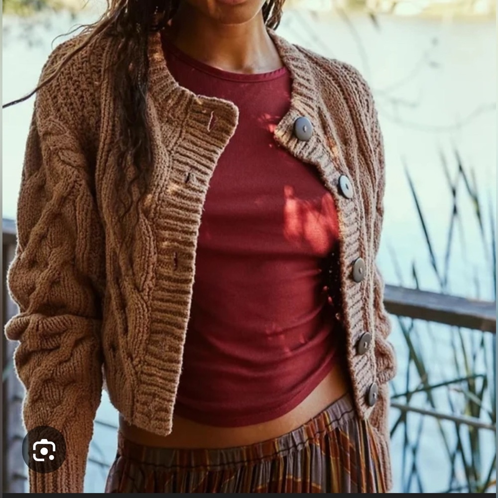 NWT Free People Bonfire CableKnit Cardigan - Picture 2 of 13